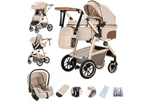Gcarebb 3 in 1 Kinderwagen, Buggy Mit Auto Babyschale, Mit Höhenverstellbarer Kinderwagen Komplettset, KombiKinderwagen Mit Aluminiumrahmen für Neugeborene 0-4 Jahre