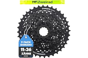 MSZweirad Shimano CS-HG200 - Cassetta per bicicletta a 9 velocità, 11-32, 11-34, corona dentata 11-36 denti, colore nero, con nastro riflettente