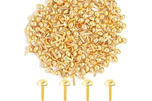 Werownsgso 200 Pièces Attaches Parisiennes，8x16mm Mini Brads Métal avec Tête Ronde,Brads pour Scrapbooking Décoration, DIY Loisirs Créatifs, Craft Papier Estampage Accessoires (Or)