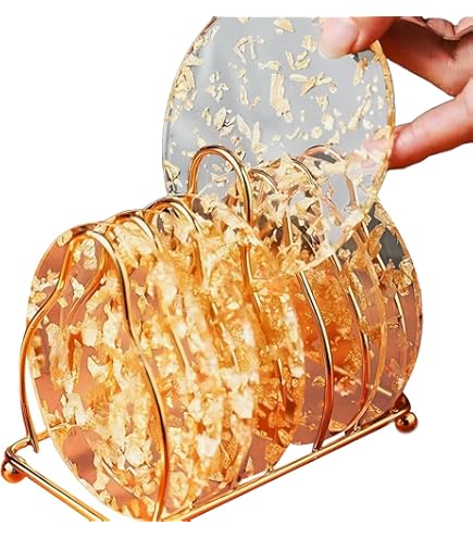 Gouden onderzetters - incl. houder - Set van 6