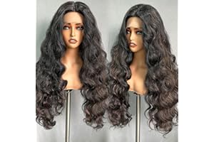 SOKU Highlight Marron Lace Front Perruques pour Femmes Noires 32 Pouces de Long Cheveux Synthétiques Ondulés T Partie Transparent Dentelle Suisse Pré Pincée Lâche Vague Profonde Bouclée Perruque