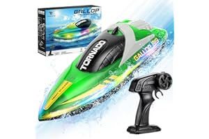 Hotut Barco teledirigido, lancha de velocidad 15 km/h, barcos de carreras 2,4 GHz con luces LED, batería ajustable 1200 mAh, para adultos y niños a partir de 14 años