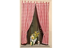 Yaland Blickdichter Vorhänge mit Karo-Muster Landhaus Gardinen Wohnzimmer Gardinenschals mit Raffhalter Schlaufen (BxH 100x160cm, rot) 2 Stück