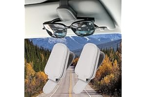 TIESOME Porta occhiali da sole per auto, 2 pezzi, supporto per occhiali da sole per auto, in pelle, magnetico, supporto per occhiali da sole (grigio chiaro)