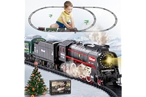 Joellfuner Jouet De Train Électrique À Vapeur, Train Electrique Enfant, Locomotive à Vapeur Electrique avec la Fumée Lumineuse et Le Son, Cadeaux de Noël Anniversaire pour Enfants (Orbite de Base)