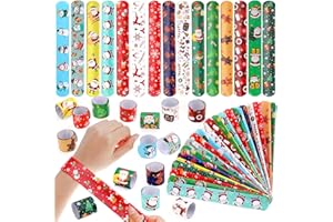DPKOW Christmas Slap Bracelets,48 Pieces Christmas Slap Bands Wristband with Santa Claus, Snowflakes, Elk, Snowman Designs for Christmas Party Favors Bag Fillers,Trick or Treat Gifts,15 Styles