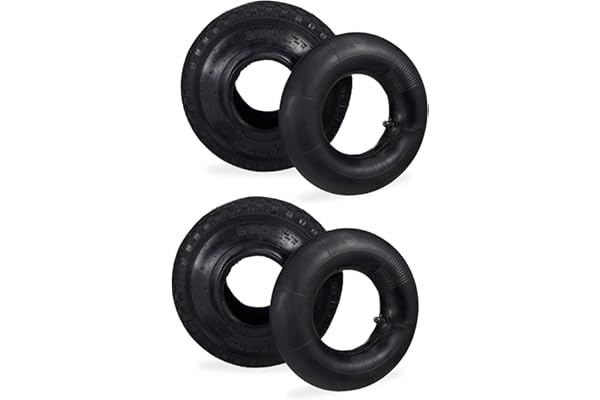 Relaxdays 2x skottkärrehjul med slang, svart | reservhjul 3,00-4" för skottkärra, dubbdäck, 125 kg, 260x85 mm