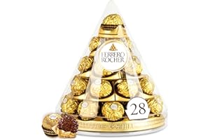 Ferrero Rocher - 28 Specialità al Cioccolato al Latte e Nocciola, Scatola Natalizia a Piramide Ottimale come Regalo o Centrotavola per le Cene di Natale, 350 gr