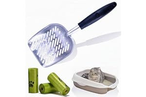 peiyee Pala para Arena para Gatos,Pala para Arena De Metal,Pala para Arena Gatos Grandes con 3 Rollos De Bolsas HigiéNicas,Mascotas Gatos para Limpiar para Mascotas, Gatos, Gatitos, TamañO Grande