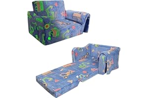 DECALSWEET Divano Bambini Trasformabile 2-in-1,Poltroncina Pieghevole per Bambini Ragazzi con Coperta ,Comoda Divano Letto per Bambini che Brillano nel Buio per Camere da Letto e Soggiorno,Auto da Costruzione