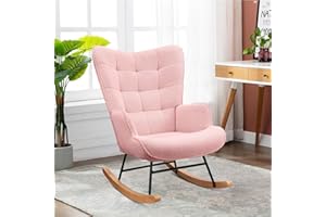 KeepGoon - Silla mecedora de terciopelo Teddy para dormitorio y sala de estar, respaldo a cuadros (rosa)