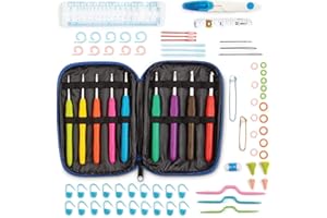 WINTEX set di uncinetti da 78 pezzi, uncinetti con manico ergonomico, di diverse dimensioni, con accessori, kit con astuccio, per tutti i tipi di lana, aghi da ricamo