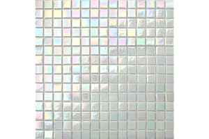 GRAND TAPS 32.7cm x 32.7cm White Iridescent Vitreous Glass Mosaic Tiles Sheet (MT0131)