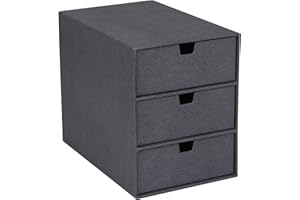 Bigso Box of Sweden Organizador de documentos y material de oficina – Cajonera pequeña con 3 cajones– Caja con cajones de tablero de fibras y papel con aspecto de lino – negro