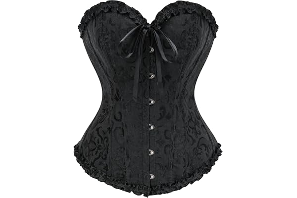 SZIVYSHI Overbust korsett damtopp | 14 stavar jacquard-bustier. Former en timglasfigur för renässansmarknader, halloween, piratdräkter och temafester