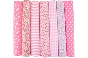 EXGOING 7pcs Fat Quarters Fabric Bundles - 20"x20" Precut Easter & Spring Quilting Cotton for Sewing, Patchwork, DIY Crafts & Home Décor - Soft, Durable & Multi-Colour Material (Pink)