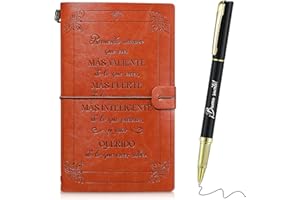 Faccito Cuaderno de Cuero Inspirador con Bolígrafo Cuaderno de Viaje Rellenable Bloc de Notas con Tapas de Cuero Libreta con Verso Diario Recargable Regalo Motivacional para Cumpleaños Mujer Hombre