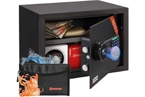 Brihard Family Biometric Safe 25x35x25cm, Black Steel, Fingerprint & Digital Keypad, Fireproof Money Bag, 20L Capacity