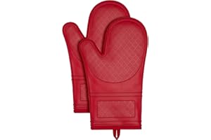 Yutat® Ofenhandschuhe 2er Set - Topfhandschuhe Hitzebeständig bis 300°C, Anti-Rutsch, LFGB-Zertifizierte Ofenhandschuhe Silikon, Perfekt für die Küche, zum Grillen, Kochen und Backen, Rot