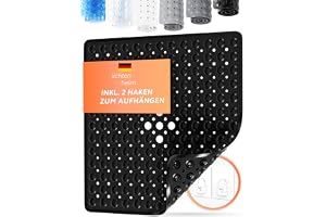 LICHTENHEIM Duschmatta, halkfri, känslig 53 x 53 cm – inkl. 2 krokar – badkarsmatta halkfri – halkfri matta, badkar, BPA-fri