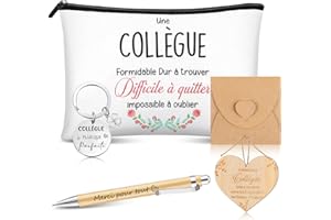 Clabby 6 Pièces Cadeau Départ Collègue de Travail Trousse à Maquillage pour Collègue Porte-Clés Stylo à Bille en Bois Cadeaux d'Appréciation Employés Cadeau de Retraite pour Collègues Amie