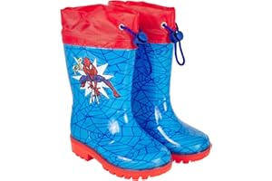 PERLETTI Bottes de Pluie Enfant Spiderman - Bottines Petit Garçon Matériau PVC Cordon de Serrage - Boots Enfants Marvel Homme Araignée avec Semelle Antidérapante