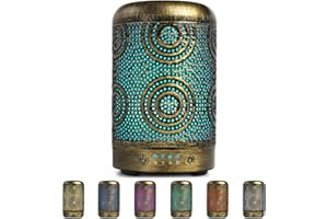 SALKING Dyfuzor zapachowy, nawilżacz powietrza, ręcznie wykonany metalowy dyfuzor do olejków eterycznych, automatyczne wyłączanie, 7 kolorów światła, w stylu vintage, aromaterapia dla niemowląt, do domu, biura lub jogi