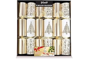 DIAMOND CHRISTMAS CRACKER Deluxe Christmas Crackers Pack 6x12in Gold Damask with Deluxe contents + 12pcs Bingo Card OR Who Am I Card