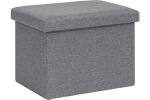 ‎BONLIFE Bonlife Faltbarer Aufbewahrungshocker aus Leinen mit Stauraum, Gepolsterte Sitzbank mit Deckel, für Wohnzimmer, Flur, Kinderzimmer, 42x32x32 cm, Grau
