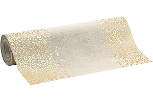 100%Mosel Bieżnik na stół o wyglądzie lnu, kolor naturalny, kropki w kolorze złotym (28 cm x 5 m), elegancka dekoracja stołu na Boże Narodzenie i czas adwentu, świąteczna dekoracja na specjalne okazje