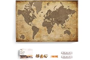 CANVASCALE Canvas World Map with Cork Pin Board - English Lettering - Decorative Wall Decoration for All Rooms - Canvas Pictures with World Map Motif (70x50 cm, Pattern 1)