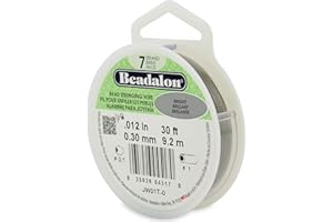 Beadalon JW01-T-0 Bead Stringing Wire 7-Strand 0.012" (0.30 mm) 30 ft (9.1 m) Bright, 012