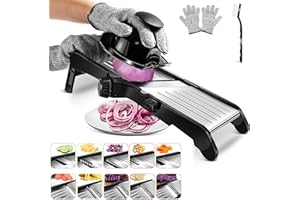 MASTERTOP Mandolina Cucina Regolabile in Inox, Mandoline Affettatrice Professionale con Lama Affilata Integrata, Mandolina Giapponese con Diversi Spessori per Affettare, Julienne e Cialdare