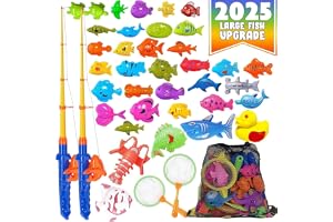 Magnetic Fishing Toys Game Set for Kids | Water Table Bathtub Kiddie Pool Party & Pole Rod Net, Plastic Floating Fish Toddler Color Ocean Sea Animals Birthday Age 3 4 5 6 Year