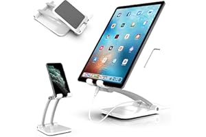N NEWTOP Supporto Stand Base da Tavolo ST-26 Universale Brucola Regolabile Fissaggio Forte Stabile Porta Flessibile Reggi Dock per Tablet Smartphone iPad Air Pro Mini Samsung Tab (Bianco)