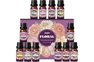 SALUBRITO Floral Essential Oils Gift Set 12 x 10ml, Flowers Aromatherapy Fragrance Oils for Diffusers and Home, Candle Making - Jasmine, Gardenia, Rose, Lavender, Cherry Blossom, Freesia and More