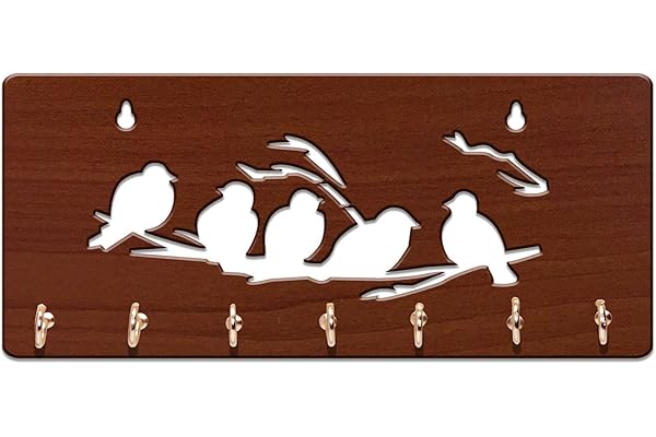 Sehaz Artworks Key Holder for Home Decor Stylish Key Hangers for Wall Key Stand Key Chain Holders for Wall (7 Hooks, 5 Birds)