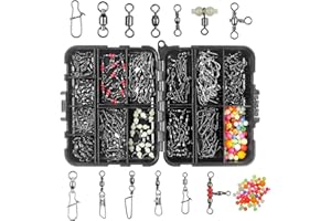JSHANMEI Fishing Swivels Snaps Kit Barrel Swivel, Snap Swivels, Fishing Beads, 3 Way Swivel, Ball Bearing Swivel for Freshwater Saltwater Fishing Accessories Tackle Box