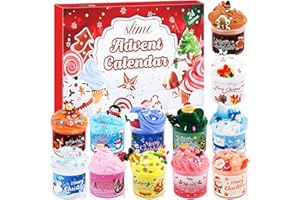 Ruryxel Calendario dell'Avvento 2025 per Bambini, Calendario dell'Avvento Slime da 24 Giorni con 12 Colori Slime, Gioco Antistress Creativo, Regalo di Natale per Ragazze e Ragazzi