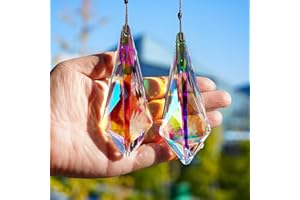 ‎H&D HYALINE & DORA H&D HYALINE & DORA 120 mm AB-Beschichtung, Kristallhörner, Prismen, Sonnenfänger für Fenster, 2 Stück, Regenbogen-Maker, hängende Prismen für Hochzeit, Party, Weihnachtsbaum, Girlanden, Dekoration