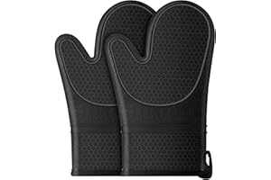 AOUPLRY Oven Mitts,Anti-Slip Silicone Oven Gloves,Heat Resistant Gloves,Withstand 500 ℉,Black Double Oven Gloves for Kitchen Cooking,Dessert Making,BBQ