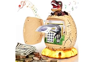 Apritsce Hucha Electronica, Hucha Infantil Hucha de Dinosaurio, con Música Ligera, Hucha Caja Fuerte Niños, Hucha con Contraseña para Navidad, Cumpleaños, Pascua