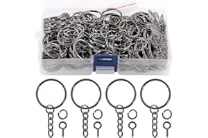 Swpeet 450 Anelli Portachiavi da 2,5 cm, 25 mm - 150 Con Catena, 150 Per Saltare, 150 Perni a Vite - Per Creare Gioielli (Nero)