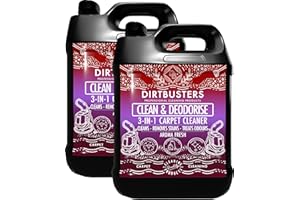 Dirtbusters Nettoyant Désodorisant Professionnel Concentré 3 en 1 pour Tapis/Tissus - Neutraliseur d’Odeur, aux Huiles Essentielles, Shampoing Idéal des Machines Lavant par Extraction, lot 2x 5 Litres