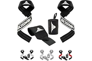 BOSMIK Set Straps Palestra Silicone e Polsini Palestra - Polsiere Gym e Fascette Palestra per Stacchi, Bodybuilding e Crossfit - Accessori Palestra Fitness - Regalo Palestra per Uomo e Donna
