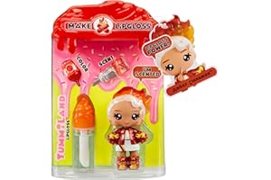 Yummiland Lip Gloss Doll - Amber Cinnamon - Incluye Kit de Brillo de Labios DIY, para Niños y Niñas Mayores de 4 Años