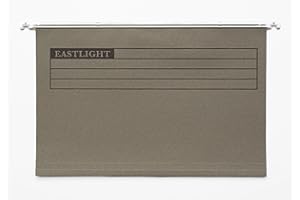 PLASTOREG Eastlight Foolscap Suspension Files with Tabs and Inserts for Filing Cabinets, Made in UK, Recycled Manilla, Pack of 50