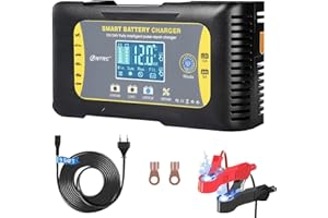 HAISITO Chargeur de Batterie Intelligent pour 12V/24V 10Amp 7 étapes Lithium Plomb-Acide LiFePO4 Chargeur de Batterie Automobile avec Mainteneur d'écran LCD/Chargeur de Réparation d'impulsion Voiture