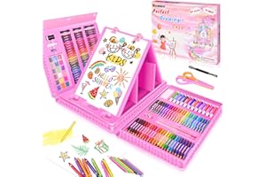 Herenear Deluxe zestaw do malowania dla dzieci, 214-częściowy, walizka do malowania dla dzieci i początkujących, z szablonami, farba olejna, kredki do szkicowania, zestawy rysunkowe dla dzieci od 3+