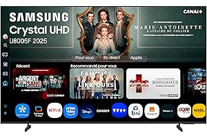 Samsung TV 55 Pouces Crystal UHD 55U8075F 4K Smart TV, Bluetooth, WiFi, Airplay, Crystal Processor 4K, HDR, Q-Symphony, Knox Security, Gaming Hub, Bixby, Applications opérateurs intégrées